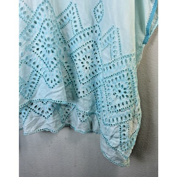 Chico's chicos kaftan top size L XL eyelet embroidered poncho blue ombre boho - Picture 3 of 12